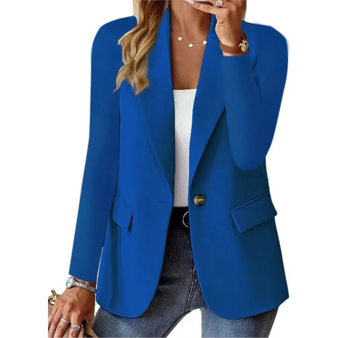 Casual blazer met lange mouwen, gespsluiting en slim-fit zak voor dames