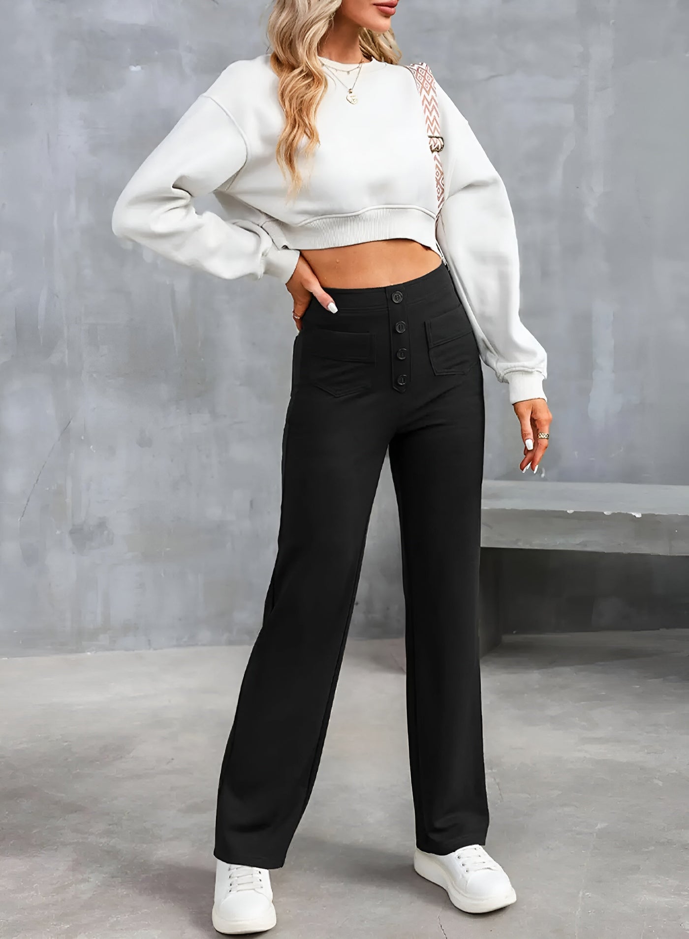 Greta Pants - elastische broek met hoge taille en elegantie met wijde pijpen