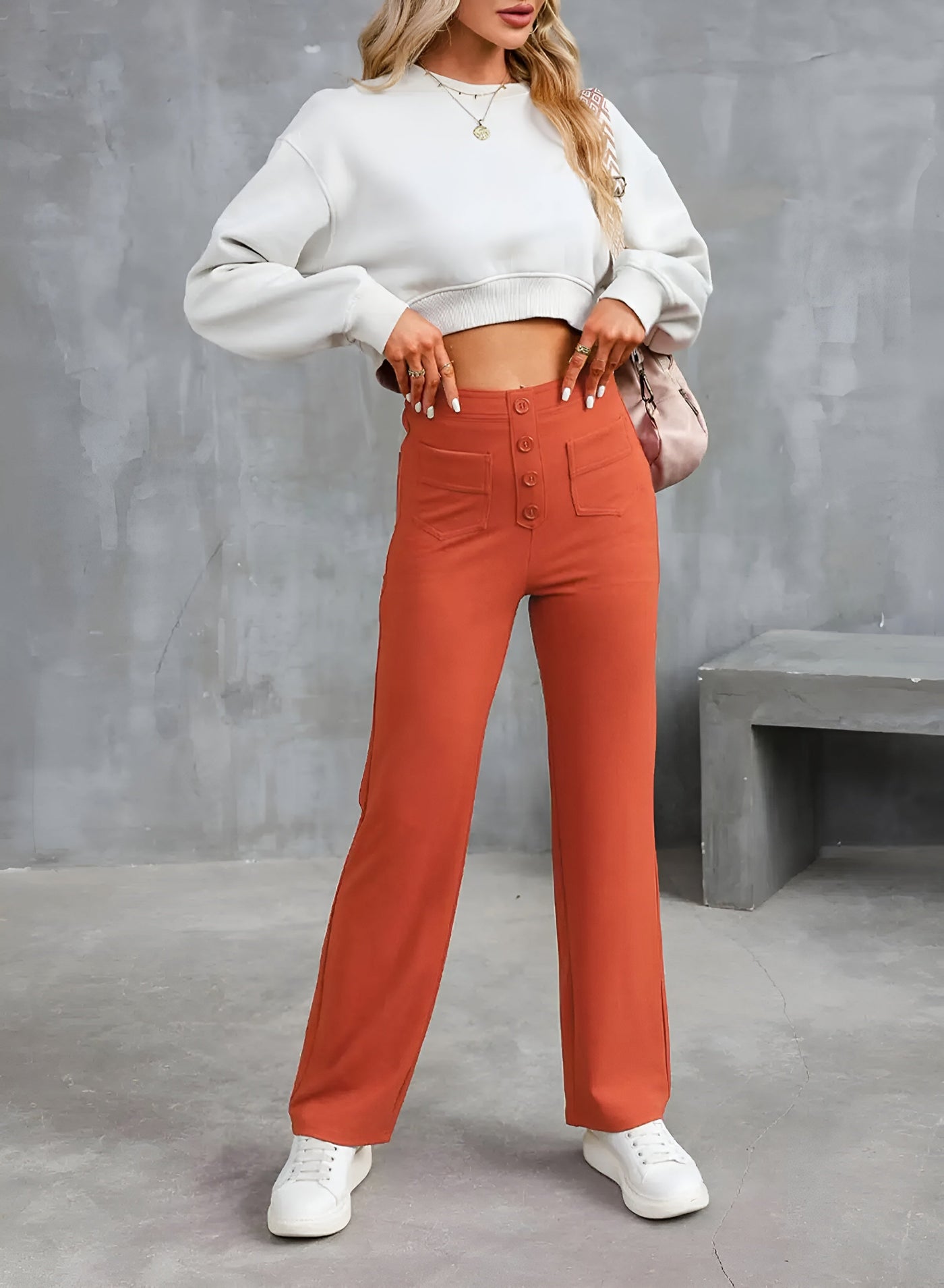 Greta Pants - elastische broek met hoge taille en elegantie met wijde pijpen